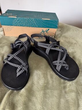 Chaco Women's Z/Cloud Sandals - Black with White Patterned Straps